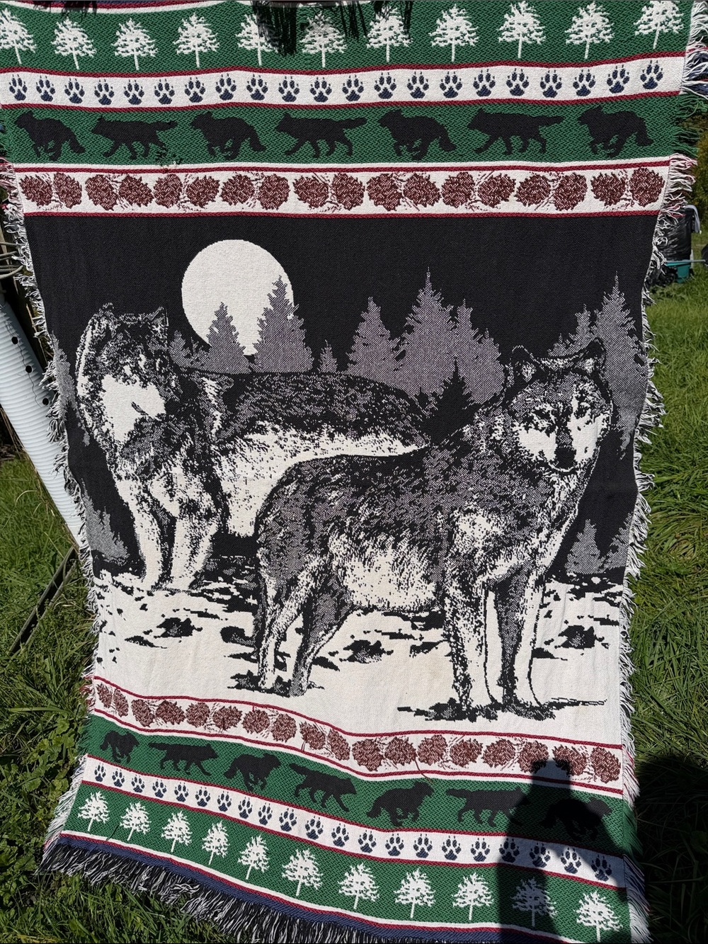 Tapestry Weaving Wolves Trees Pawprints Unbranded Rustic Rural Cottage Western